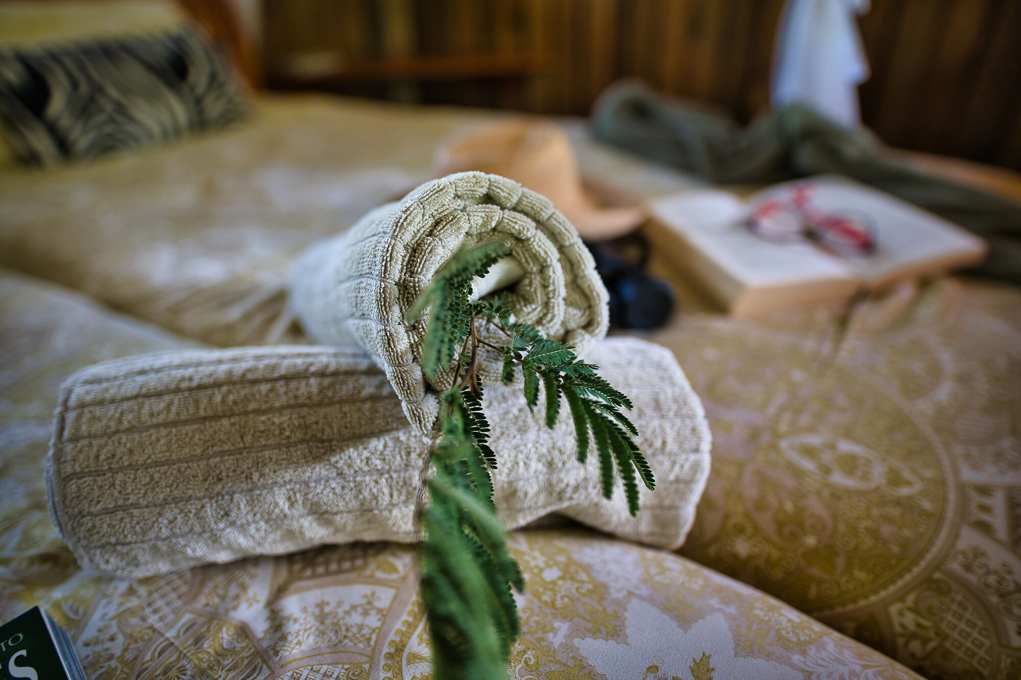 Towels folded for bed decoration